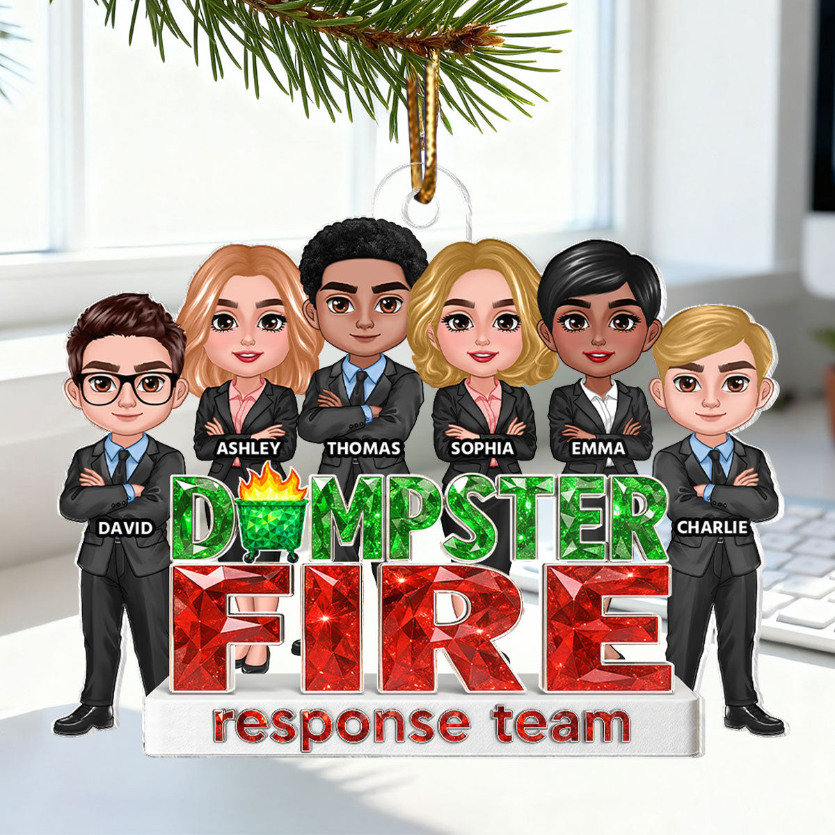 Dumpster Fire Response Team Coworker 3D Crystal Effect - Personalized Acrylic Ornament - Funny Holiday Christmas Gift for Coworkers