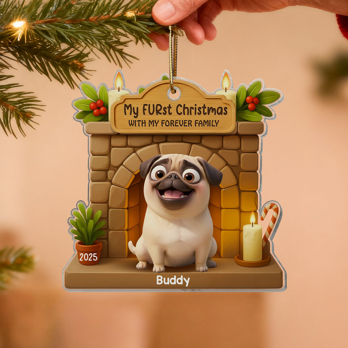 My FURst Christmas With Forever Family Cute Dog - Personalized Acrylic Ornament - Celebrate 1st Christmas Ornament Dog Lover