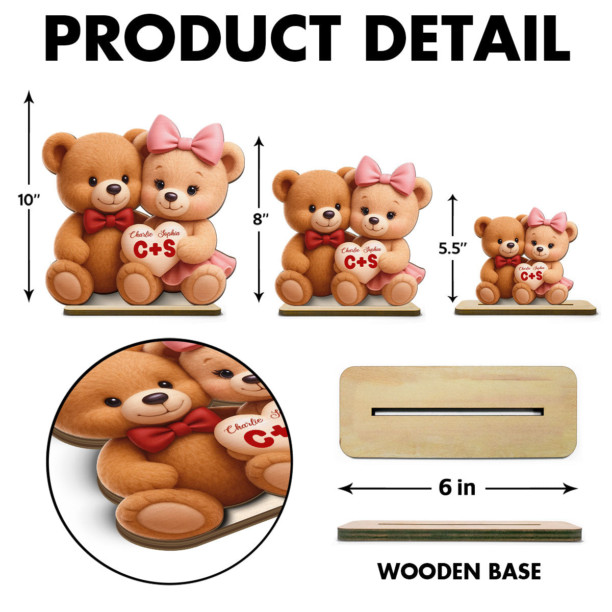 Loving Bear Couple - Personalized Wooden Plaque - Valentine's Day Gift for him, for her