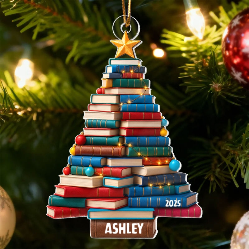 Christmas Tree Book - Personalized Acrylic Ornament - Gift for Book Lovers