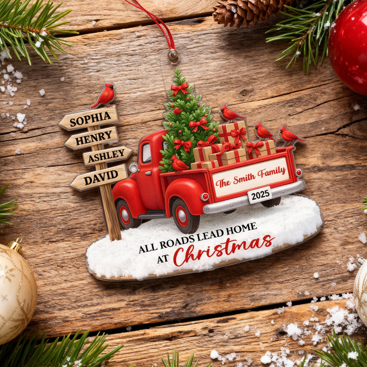 All Road Leads Home at Christmas - Personalized Acrylic Ornament - Christmas Gift for Family