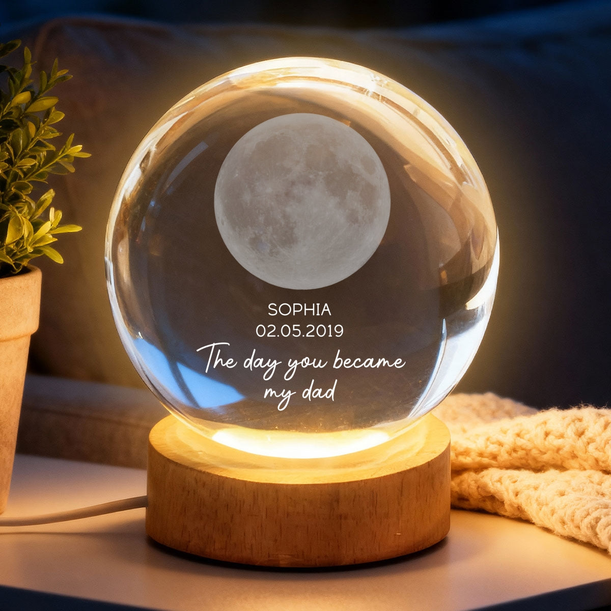 The Day You Became My Mom - Personalized Crystal Ball LED Night Light - Heartfelt Gift for Mom, Dad