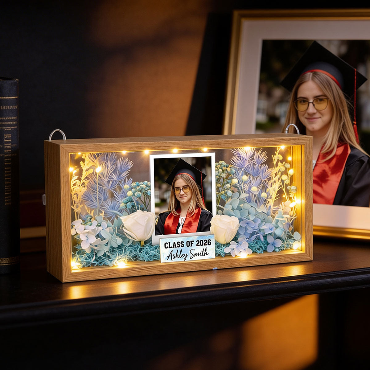 Class Of Year Senior Custom Photo - Personalized DIY Flower Shadow Box LED Night Light - Graduation Gift For Graduates, Daughter