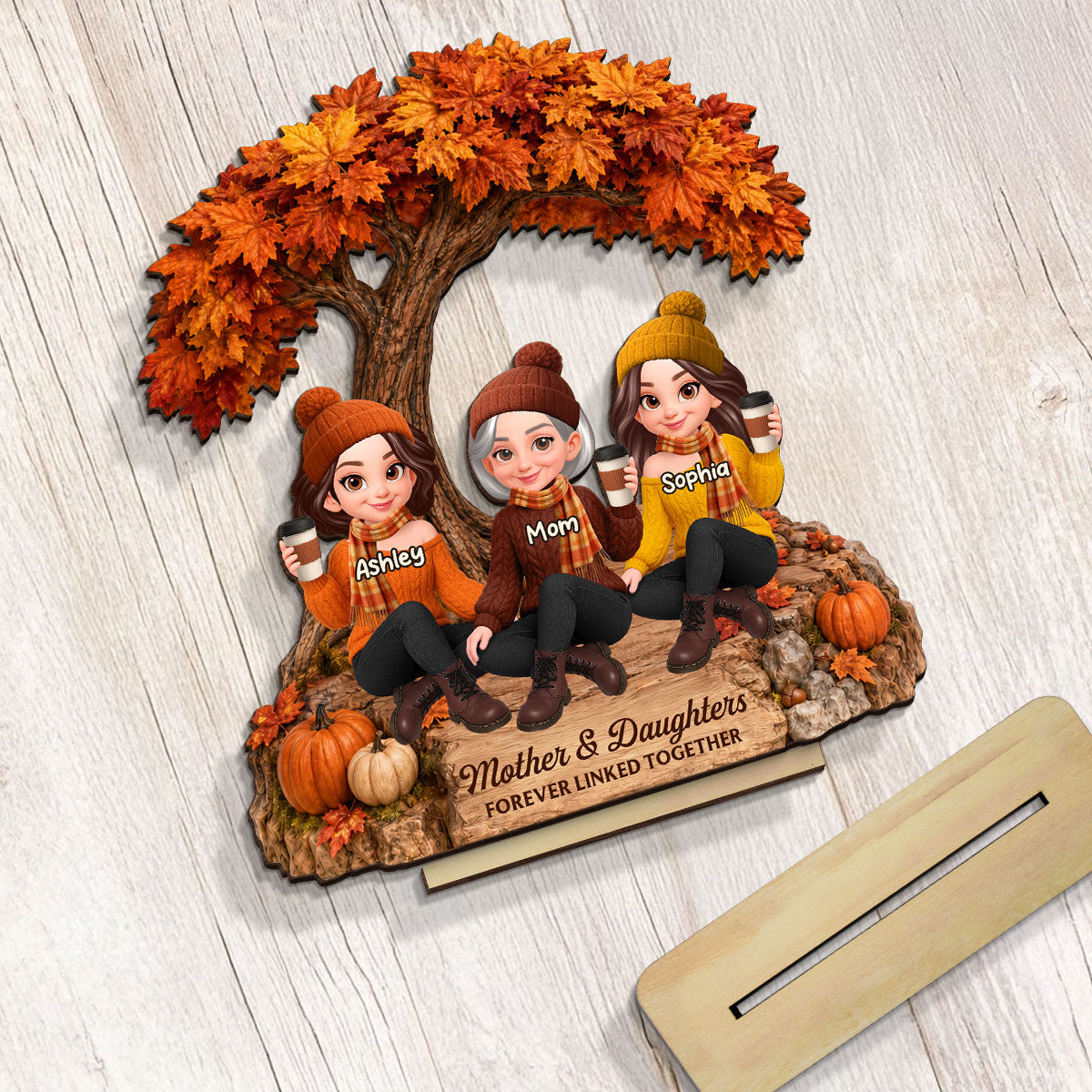 Cozy Warm Fall Season Mom And Daughters - Personalized 2-Layered Wooden Plaque - Fall Gift For Mom, Daughters