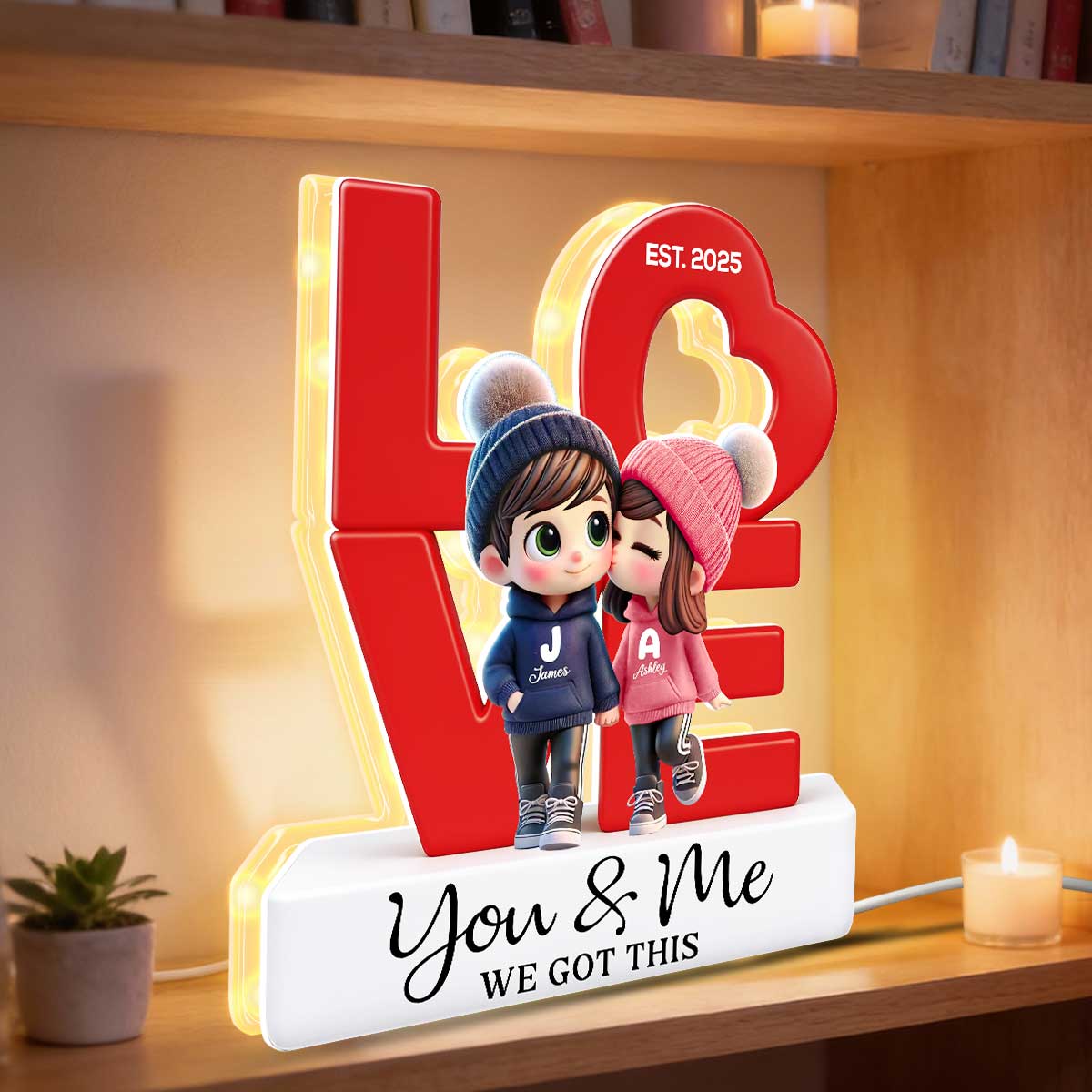 Eternal Love Cute Chibi Couple - Personalized Light Box - Heartfelt Valentine's Day Gift, Anniversary Gift For Couple, For Him, For Her