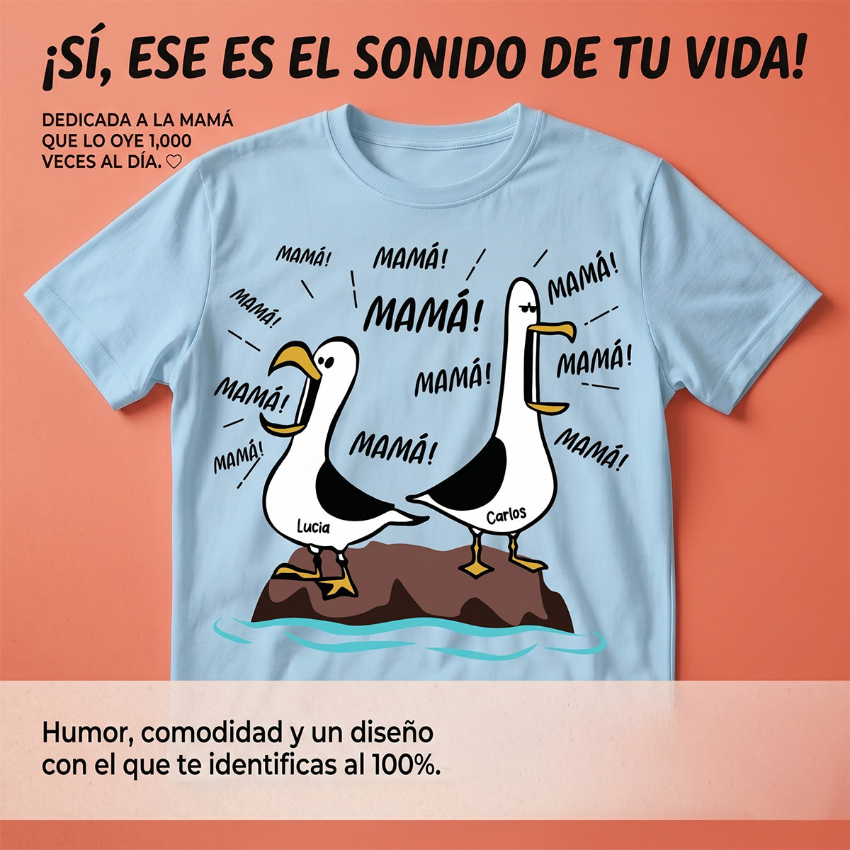 Gaviota Mamá Mamá Mamá - Camiseta Personalizada - Regalo Divertido del Día de la Madre para Mamá