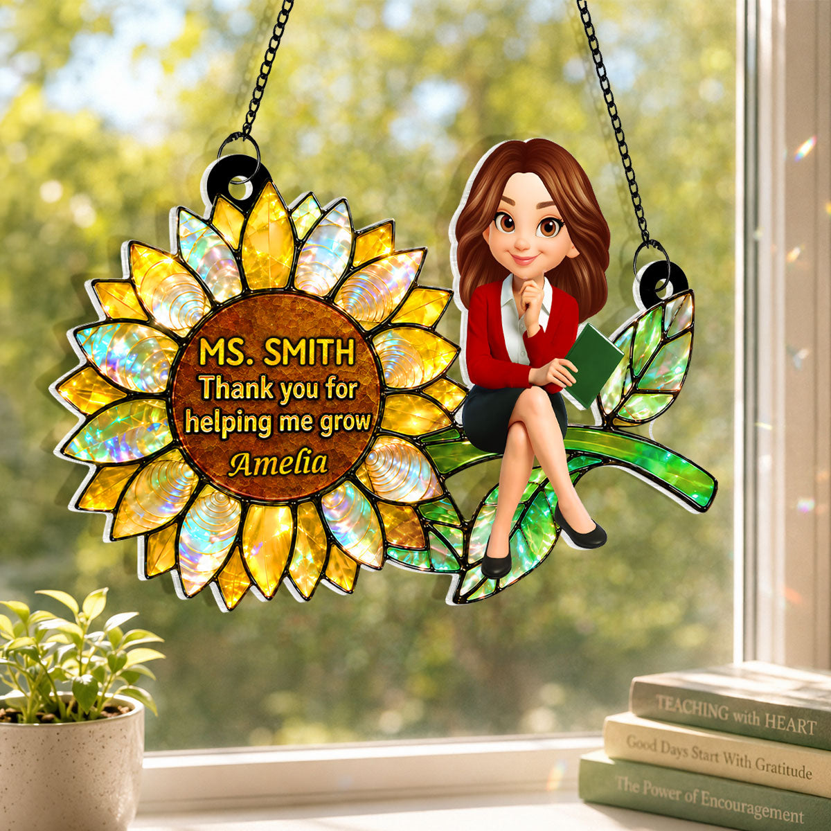 Thank You for Helping Me Grow Teacher - Personalized Acrylic Suncatcher - Teacher Appreciation Gift, End of School Year Gift