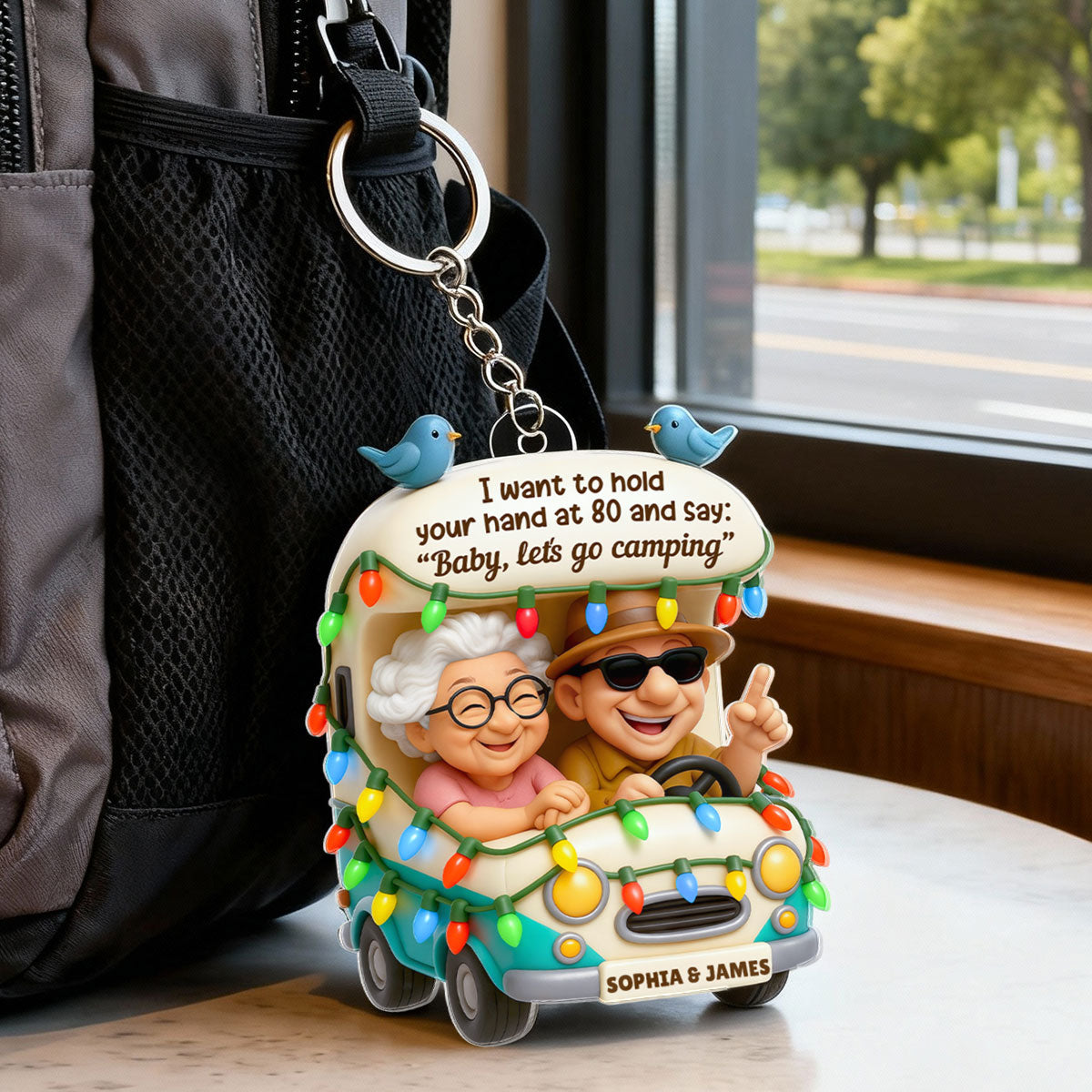 Old Couple Baby Let's Go Camping - Personalized Acrylic Keychain - Gift For Her, Gift For Him, Gift For Couple