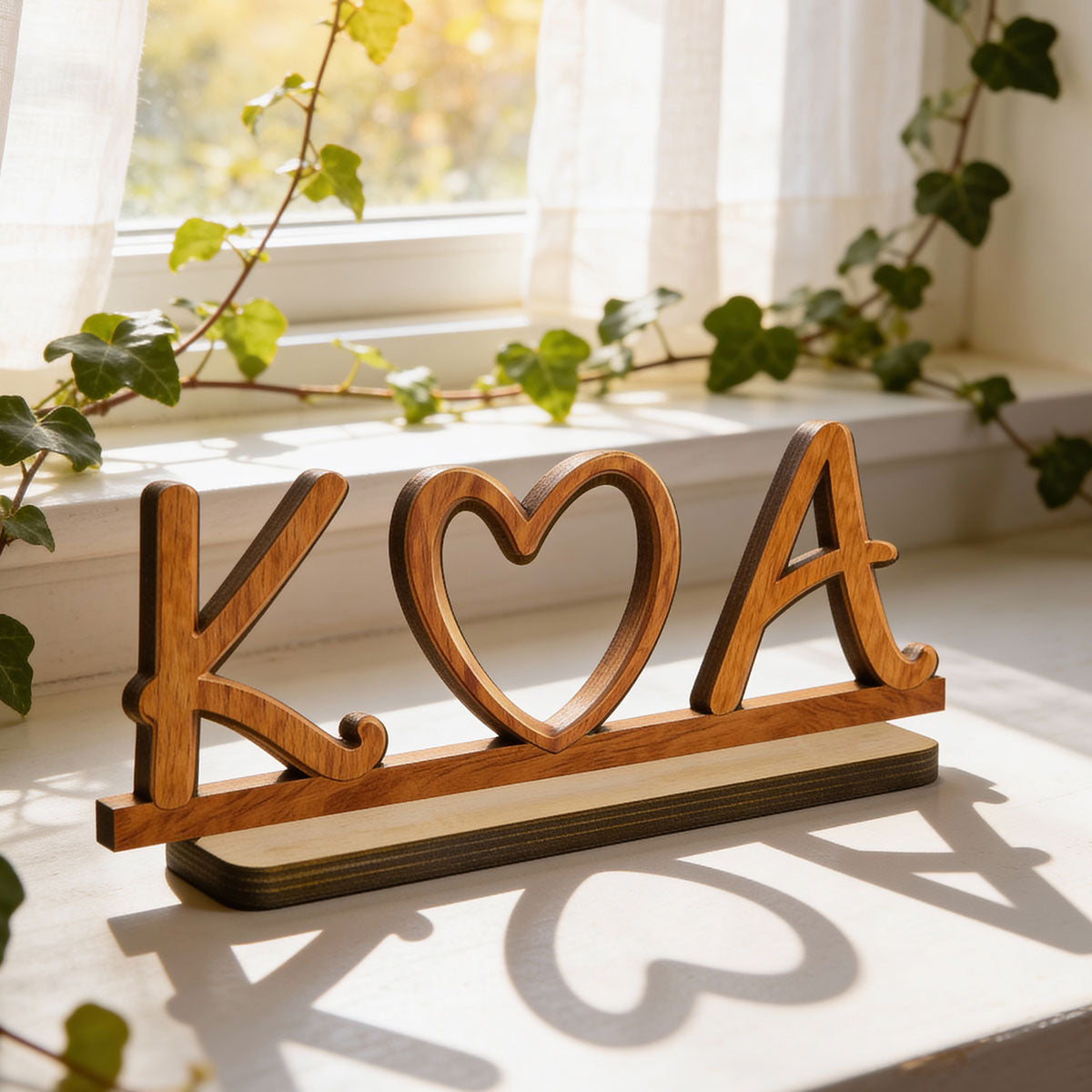 Couple Initials Heart - Personalized 2-Layered Wooden Plaque - Valentine's Day Gift for Her, for Him