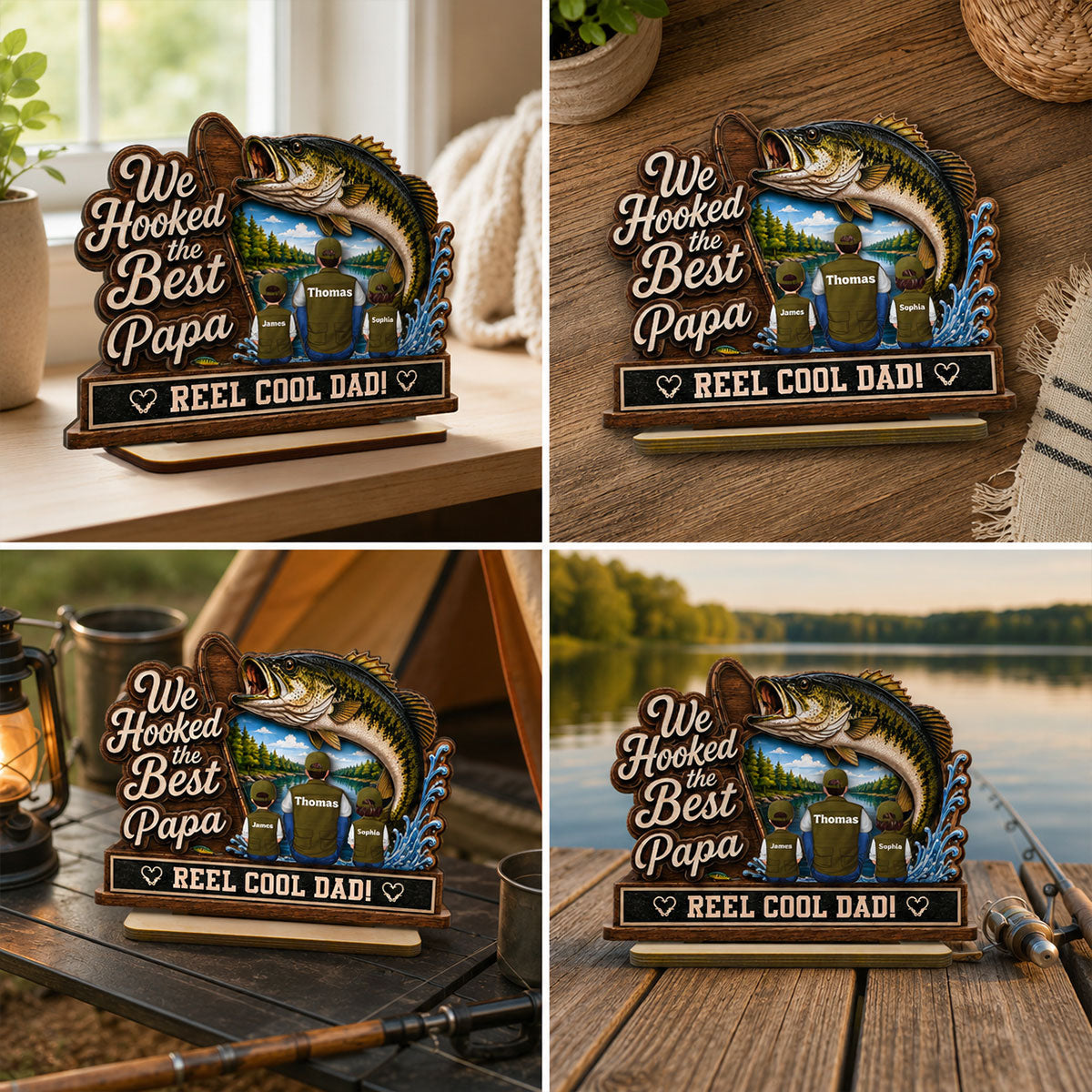 We Hooked The Best Grandpa Back View 2D Flat - Personalized 2-Layered Wooden Plaque -  Gift For Fishing Lovers