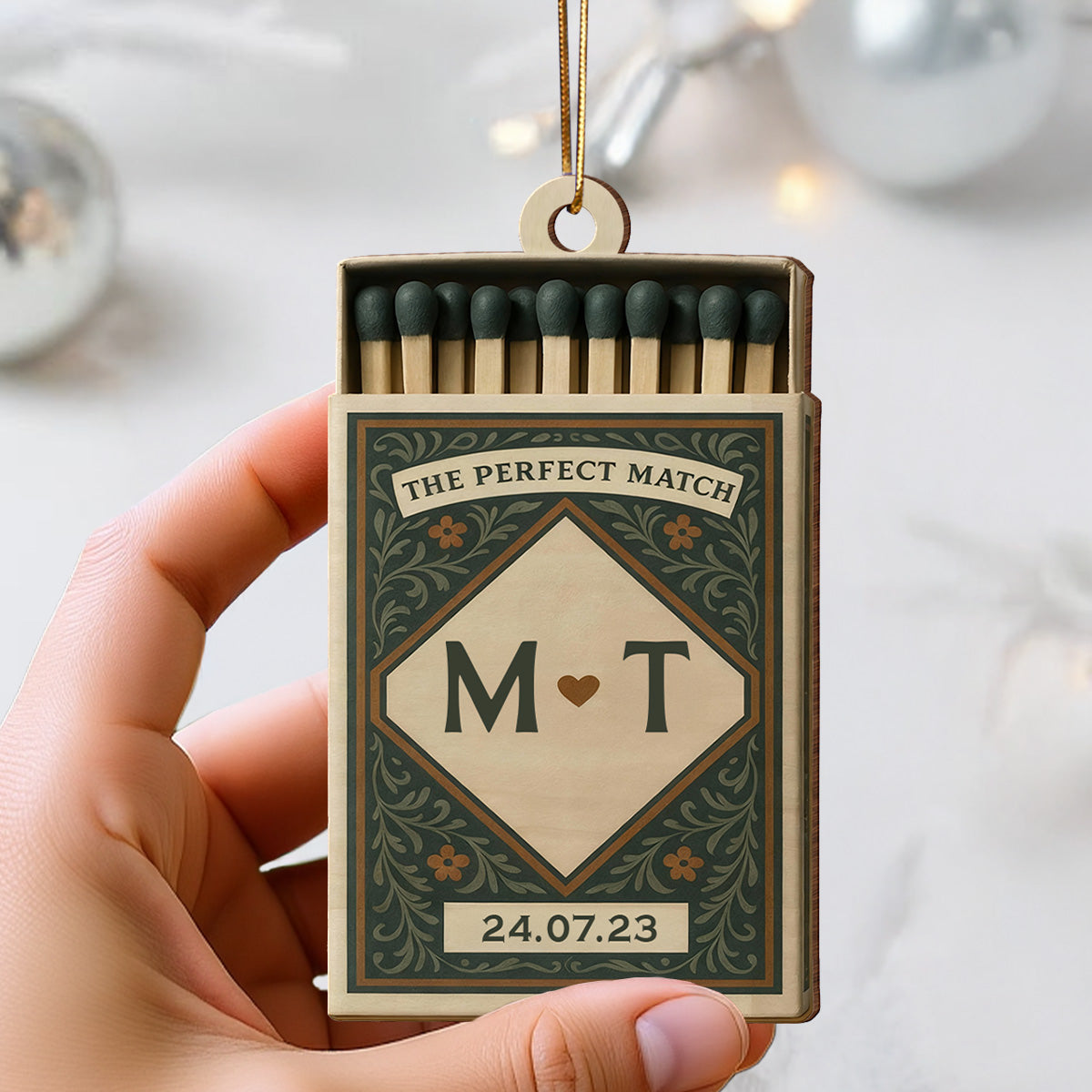 3D Effect Christmas Perfect Match Couple Match Box - Personalized Wooden Ornament - Heartfelt Gift For Couple