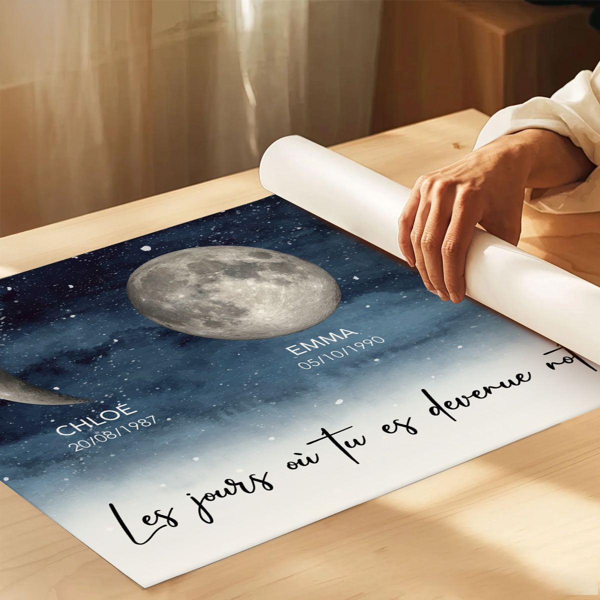 Nuit étoilée Le jour où tu es devenue Maman, Mamie – Affiche personnalisée avec phases de lune de naissance – Cadeau de Fête des Mères pour Maman ou Mamie