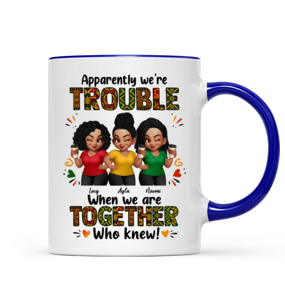 Tribal Pattern Besties Trouble Together - Personalized Mug - Birthday Gift, Gift For Best Friends