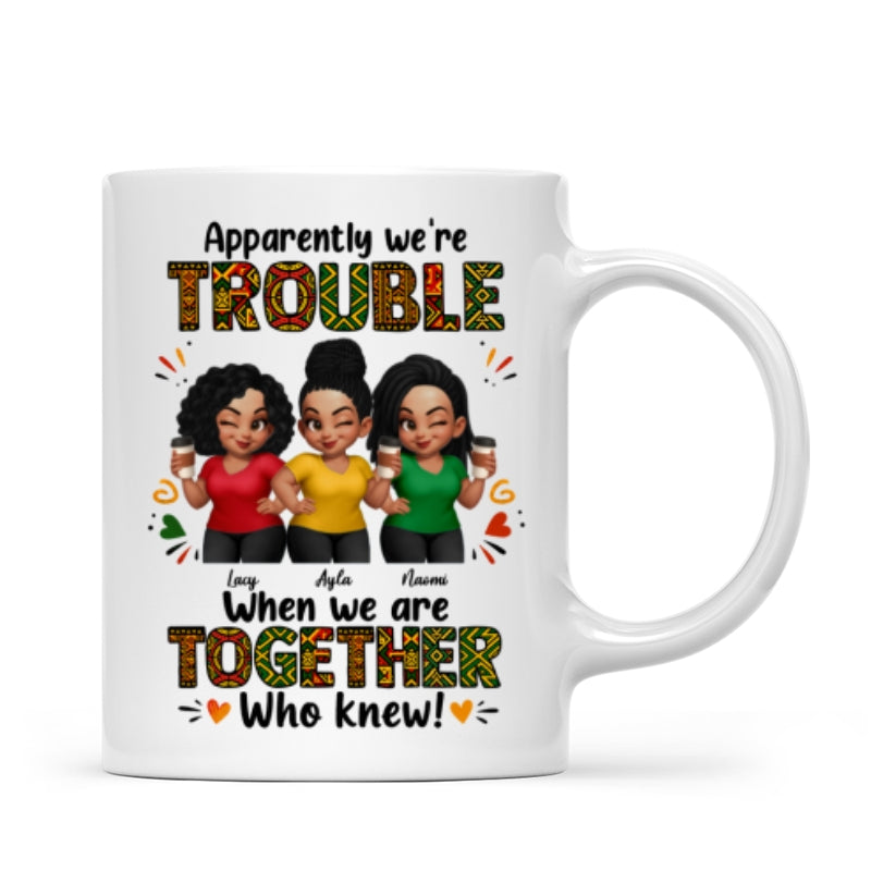 Tribal Pattern Besties Trouble Together - Personalized Mug - Birthday Gift, Gift For Best Friends