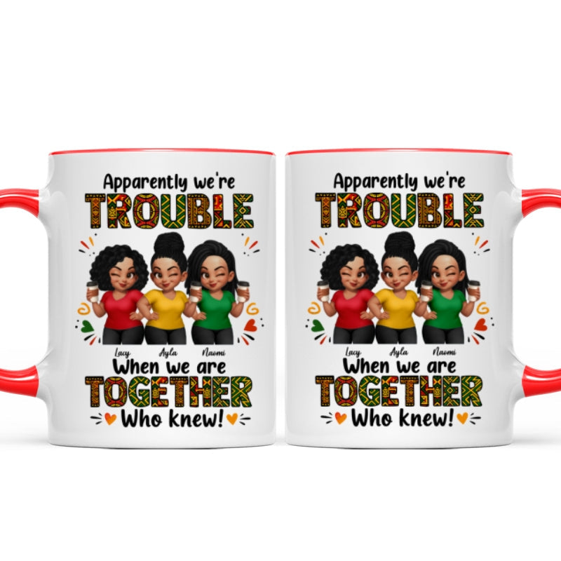Tribal Pattern Besties Trouble Together - Personalized Mug - Birthday Gift, Gift For Best Friends