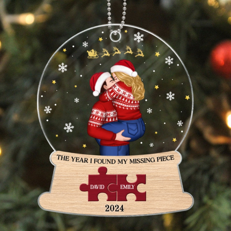 Christmas Couple The Year I Found My Missing Piece Snow Globe Personalized Acrylic Ornament