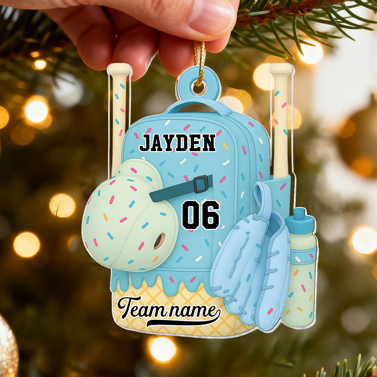 3D Effect Ice Cream Drip Sprinkles Baseball Softball Bag Backpack - Personalized Acrylic Ornament - Gift For Kids, Granddaughter, Grandson, Daughter, Son