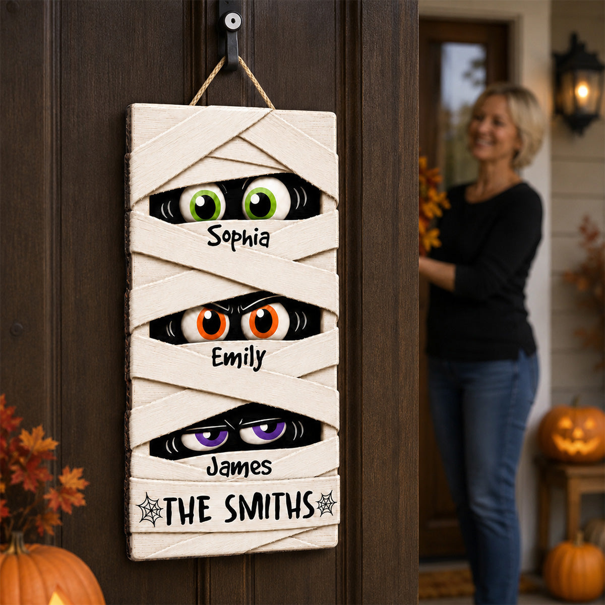 Mummy Family Peeking Eyes 2D Flat - Personalized Wood Sign - Funny Halloween Family Decoration