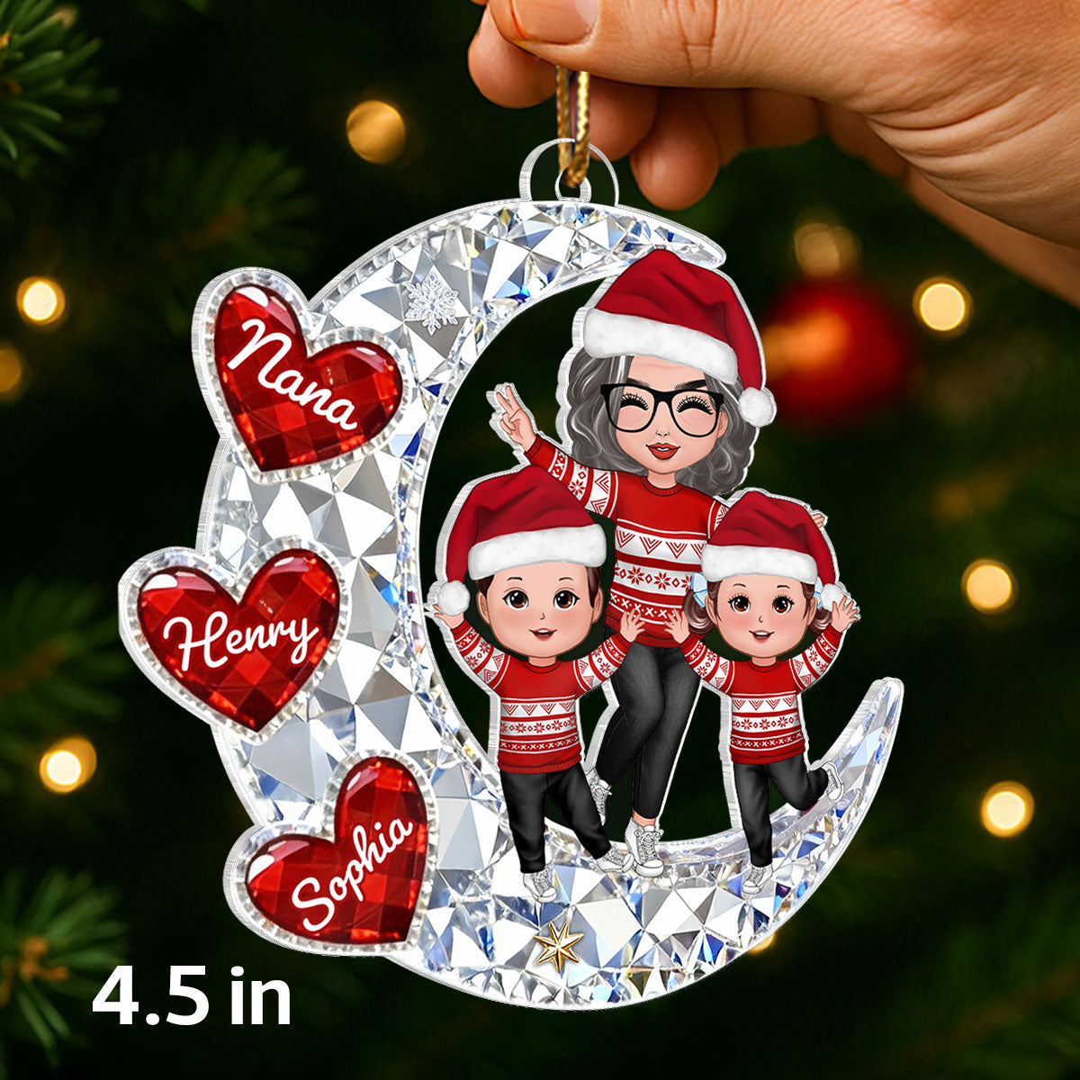 3D Crystal Effect Happy Grandma Grandkids - Personalized Acrylic Ornament - Christmas Gift for Grandma, Grandkids