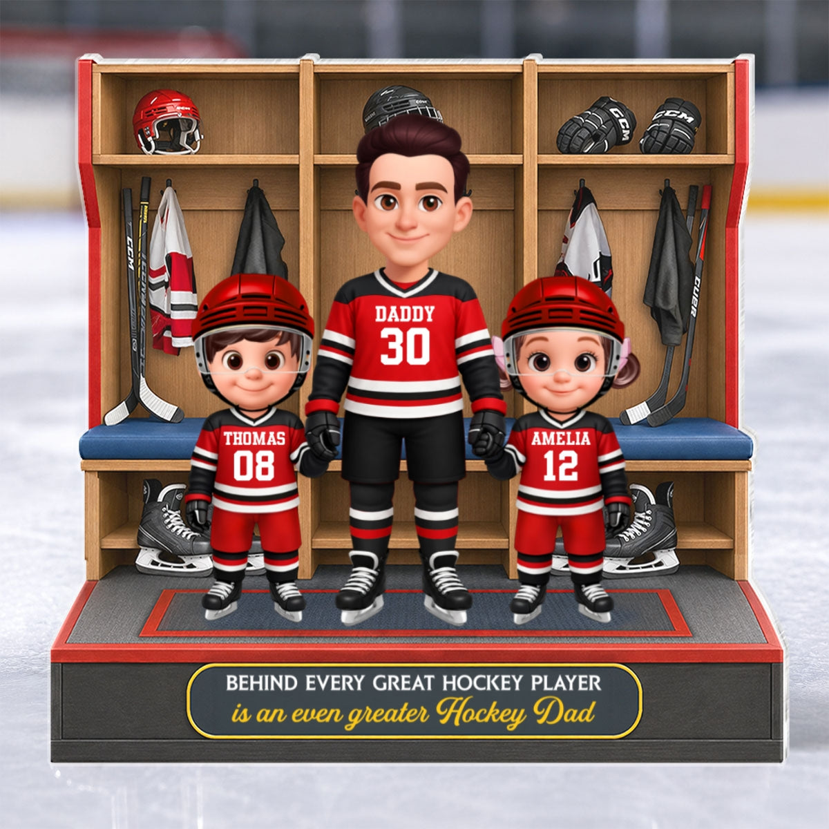 Hockey Dad And Kids Locker Room - Personalized Acrylic Block Plaque -  Gift For Dad, Husband