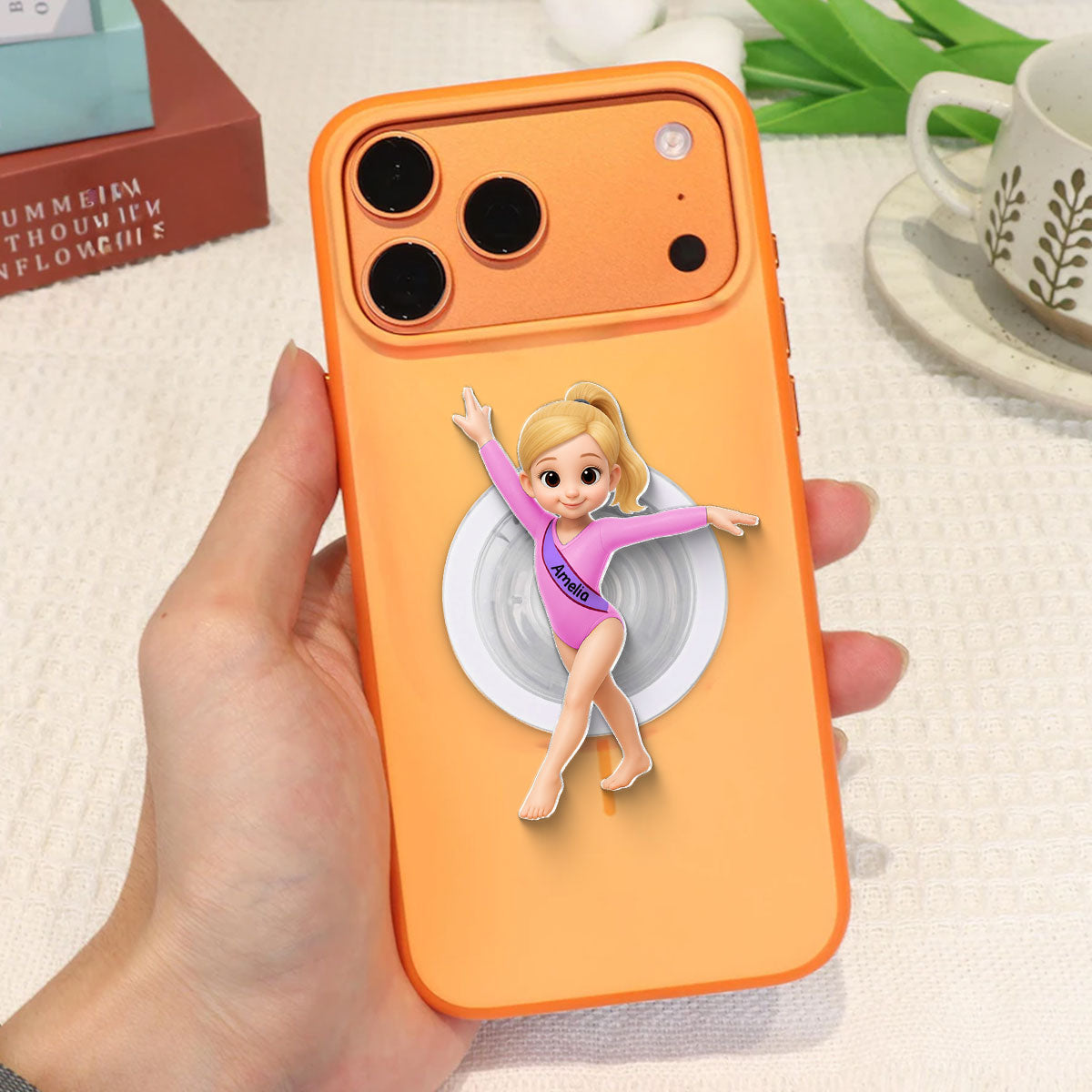 3D Effect Gymnastic Girl - Personalized Acrylic Magnetic Phone Grip - Gift For Daughter Granddaughter, Girlfriend