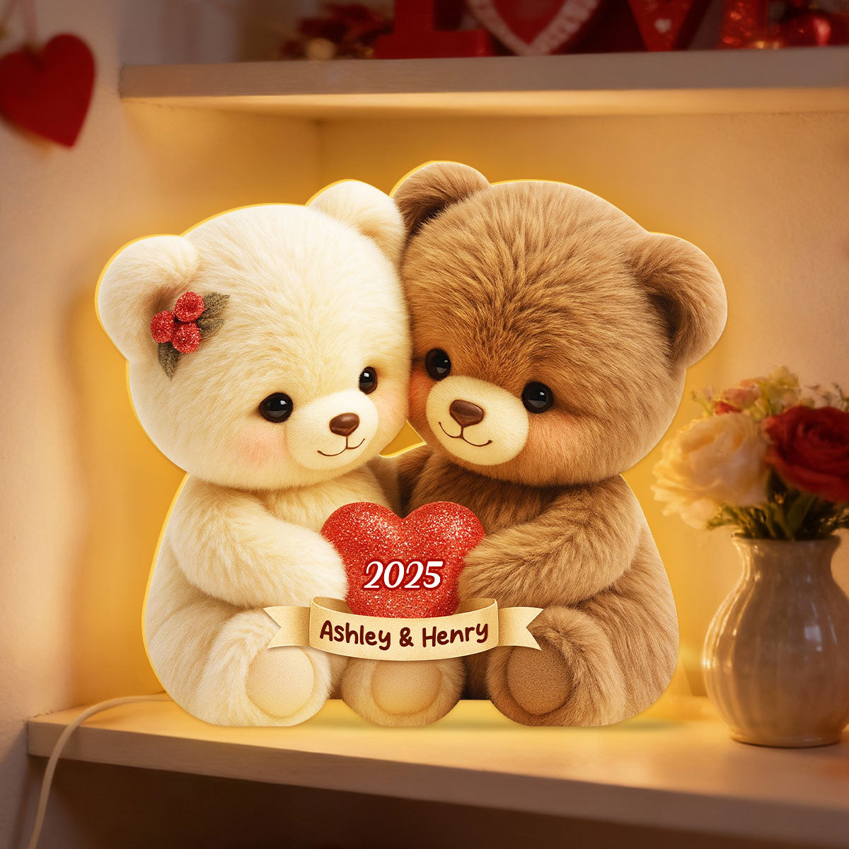 Loving Bear Couple - Personalized Light Box - Sentimental Gift for him, for her