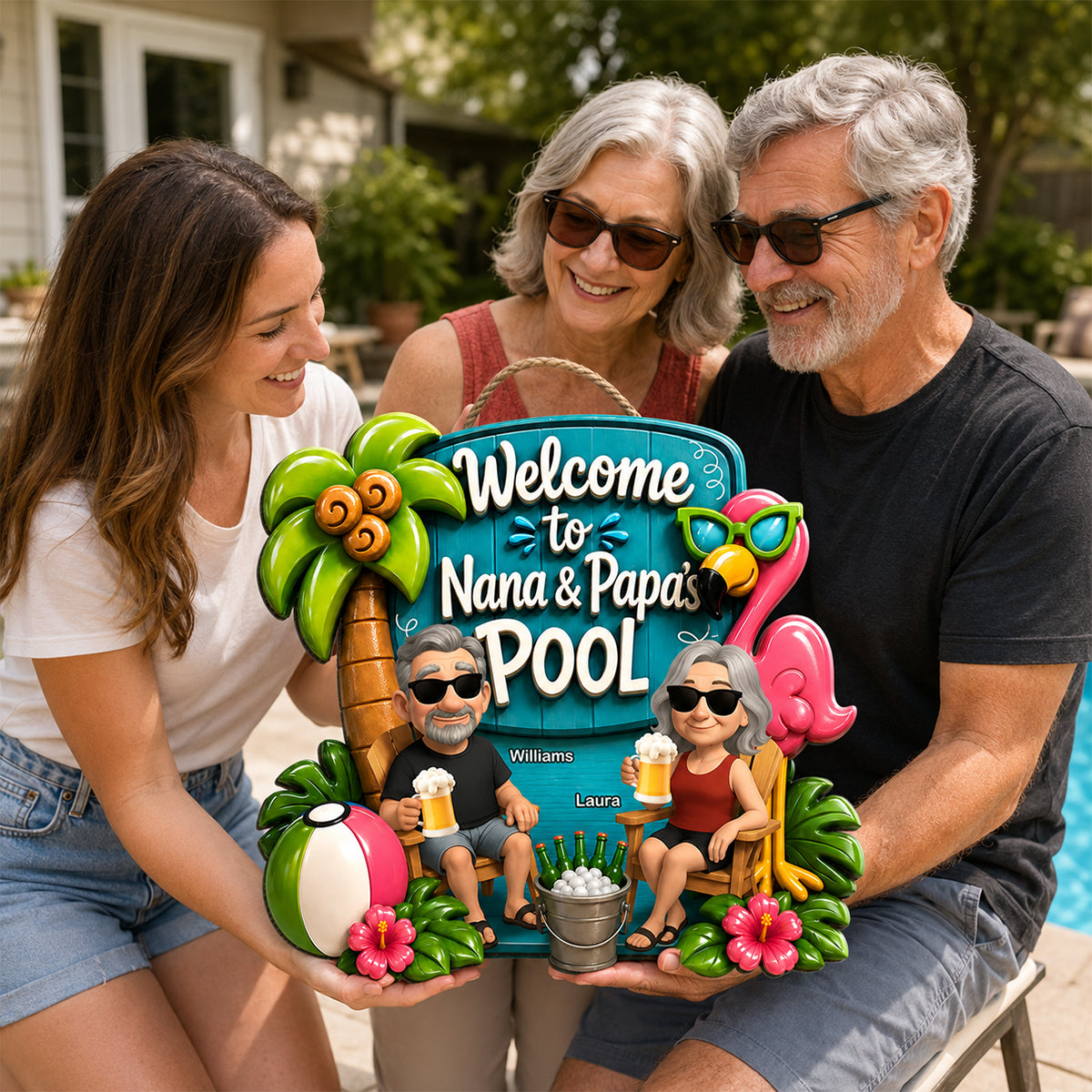 Welcome To Nana & Papa's Pool Funny - Personalized Wood Sign - Gift For Grandpa, Grandma, Summer Decorations