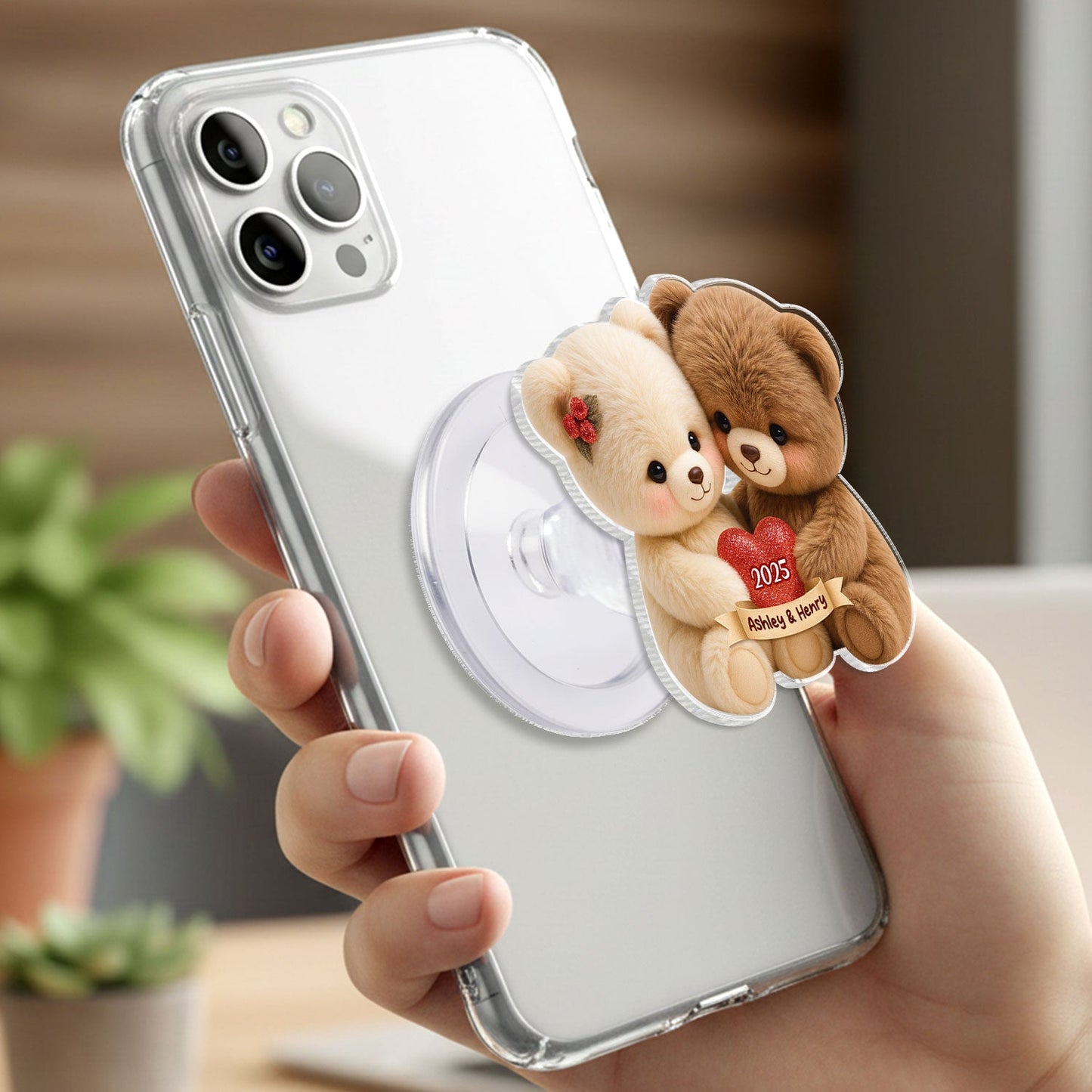 Loving Bear Couple - Personalized Acrylic Magnetic Phone Grip - Gift for him, for her, Matching Phone Grips for Couple