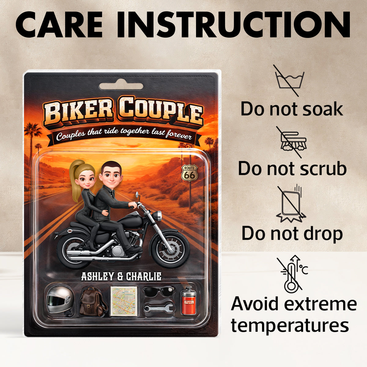 Couples That Ride Together Last Forever Sunset, Custom Action Figure Biker Couple - Personalized Acrylic Block Plaque - Heartfelt Gift for Him, for Her