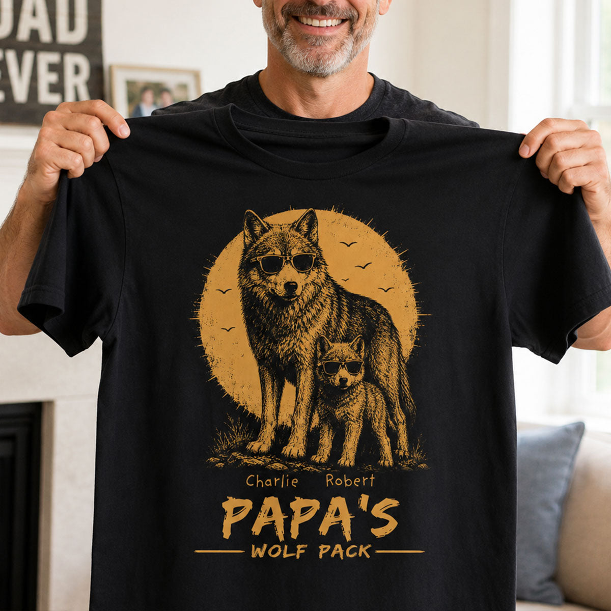 Retro Yellow Vintage Dad Grandpa Papa Wolf Pack - Personalized Shirt - Father's Day Gift For Dad, Husband