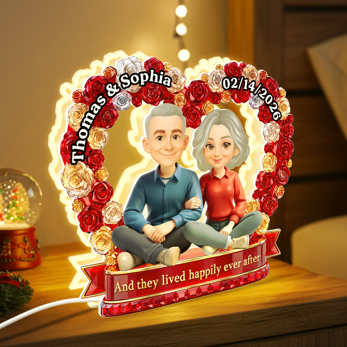 Flower Heart Couple Sitting Together - Personalized Light Box - Gift for Couple