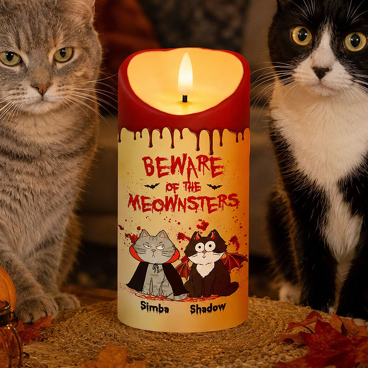 Cat Mom Happy Meowloween Blood Drip - Personalized LED Candle - Purrfect Halloween Decor for Cat Lover