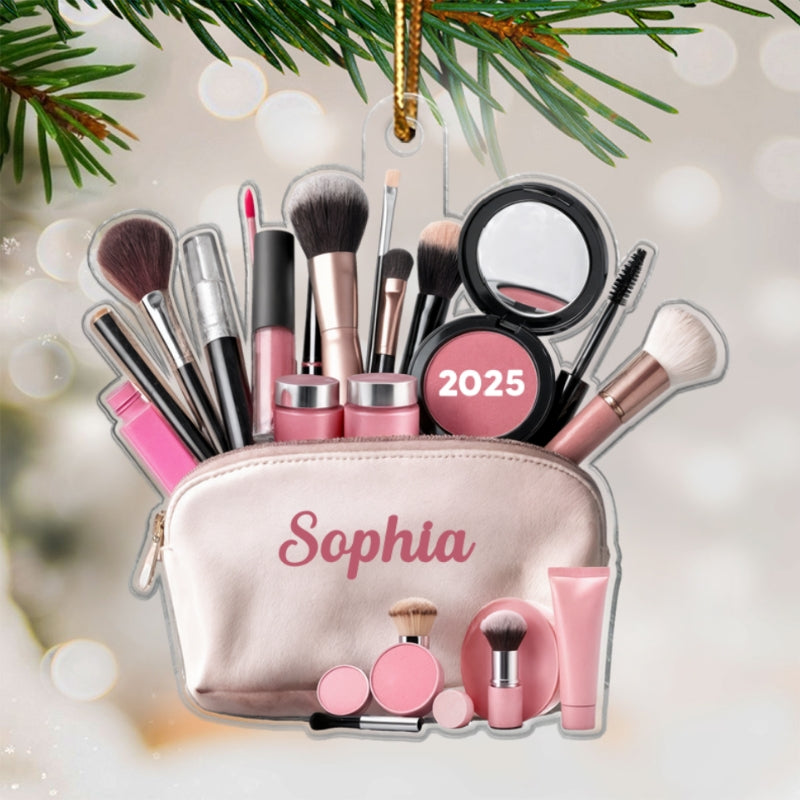 3D Effect Makeup Bag Beauty Brush - Personalized Acrylic Ornament - Christmas Gifts For Makeup Lovers, Christmas Tree Decor