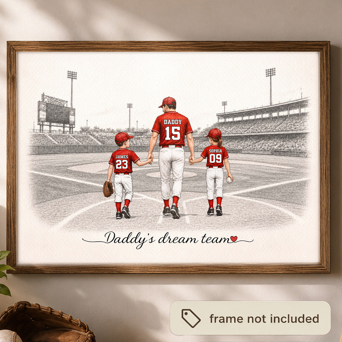Vintage Baseball Dad And Kids Walking - Personalized Poster - Father's Day gift for Dad, Husband