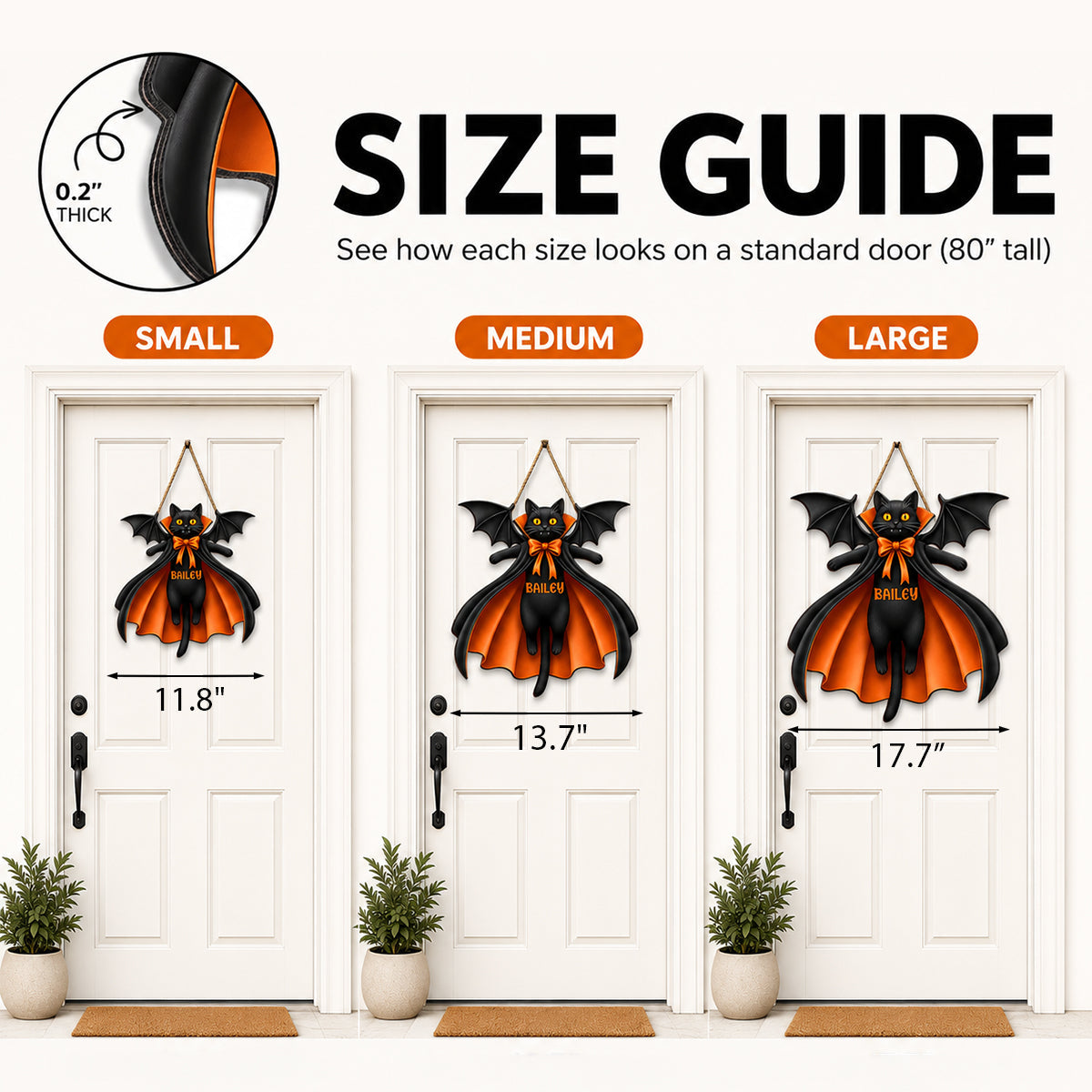 Halloween Cat Vampire - Personalized Wooden Door Sign - Gothic Decor for Cat Lovers