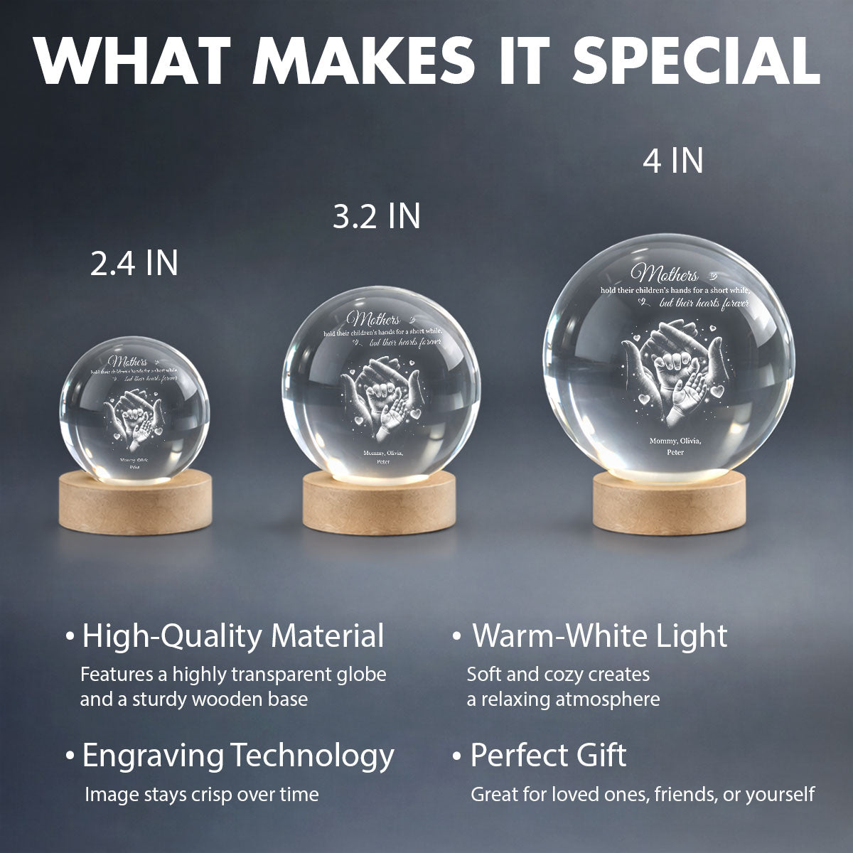 Our Family Loving Handprint - Personalized Crystal Ball LED Night Light - Sentimental Gift for Mom, Dad