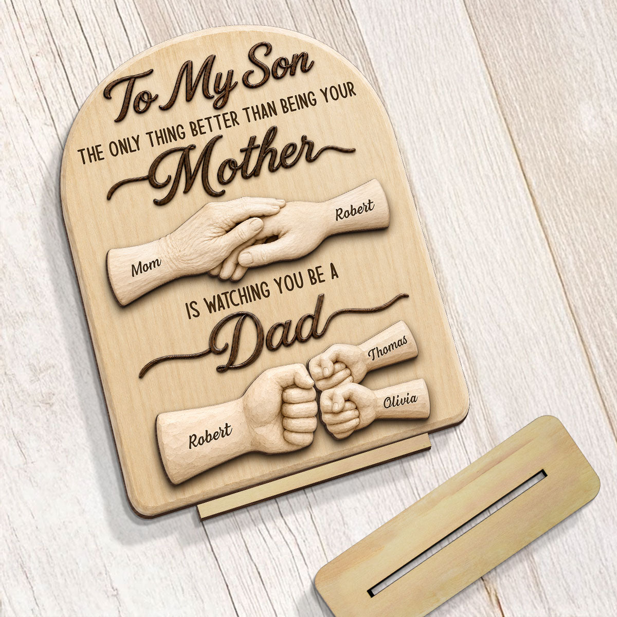 To My Son Watching You Be A Dad From Mom - Personalized 2-Layered Wooden Plaque -  Gift For Son