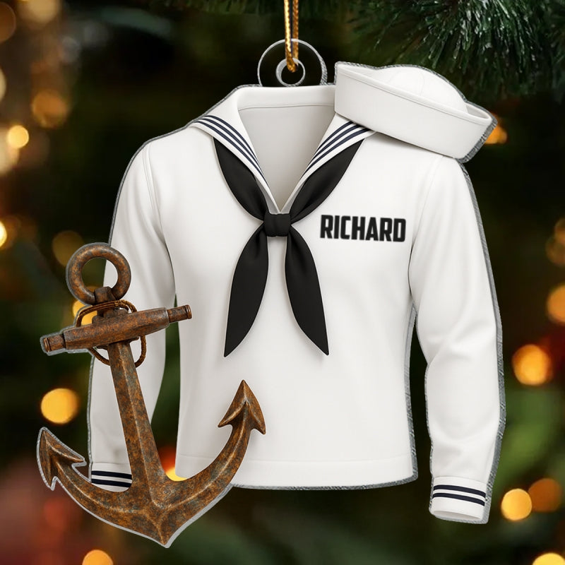 Sail with Courage & Pride – Personalized Acrylic Ornament – Appreciation Gift for Navy Heroes