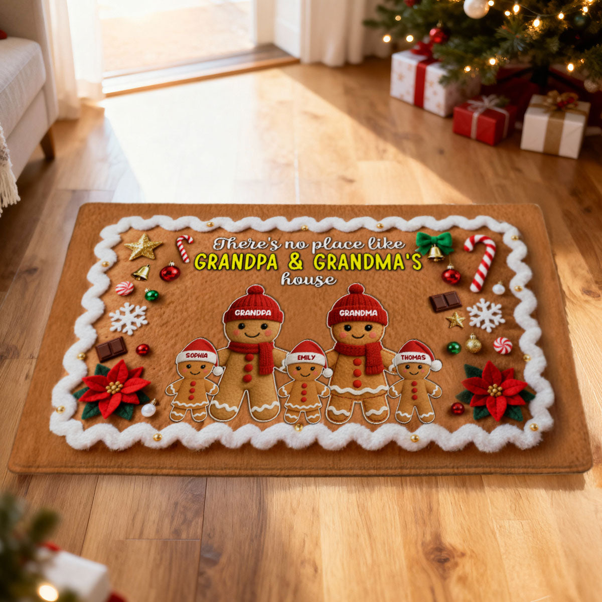 3D Effect Christmas Gingerbread No Place Like Grandma Grandpa House - Personalized Doormat