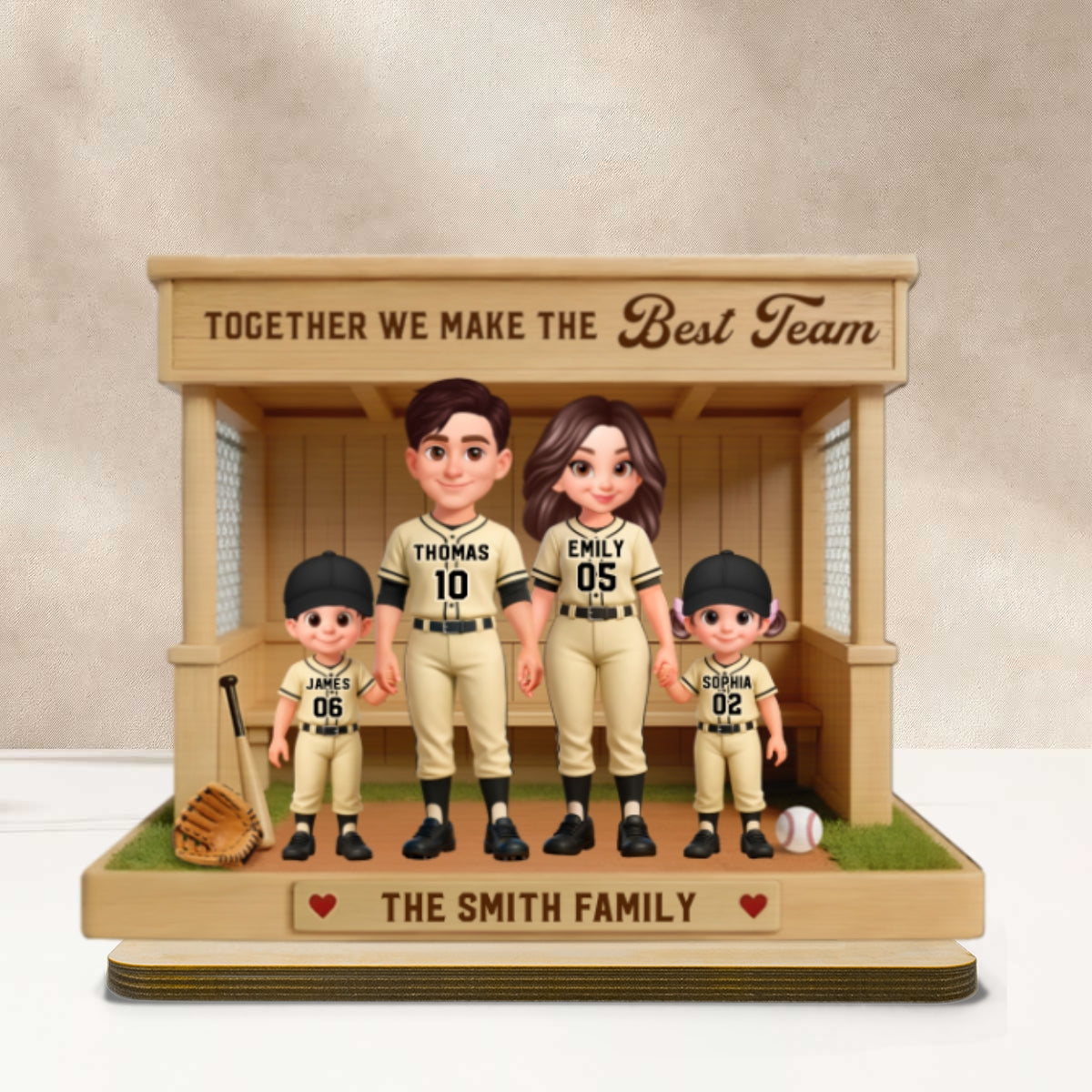 Baseball Family Dream Team Baseball Dugout - Personalized 2-Layered Wooden Plaque - Unique Gift For Baseball Mom, Dad