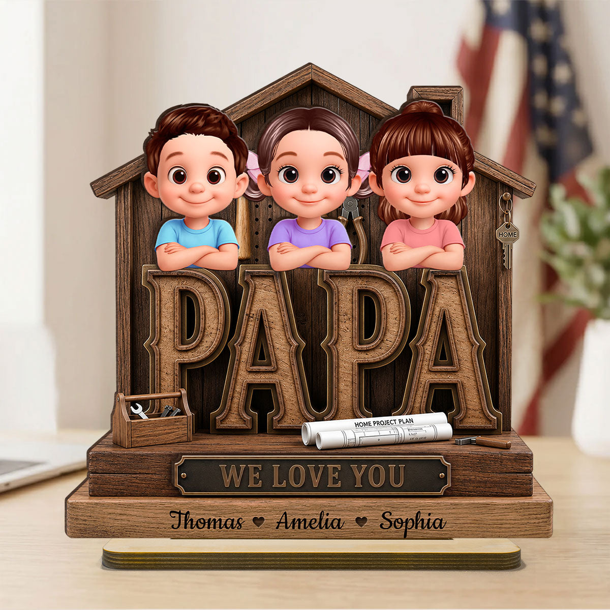 Papa Home Tools We Love You - Personalized 2-Layered Wooden Plaque -  Gift for Grandpa, Dad