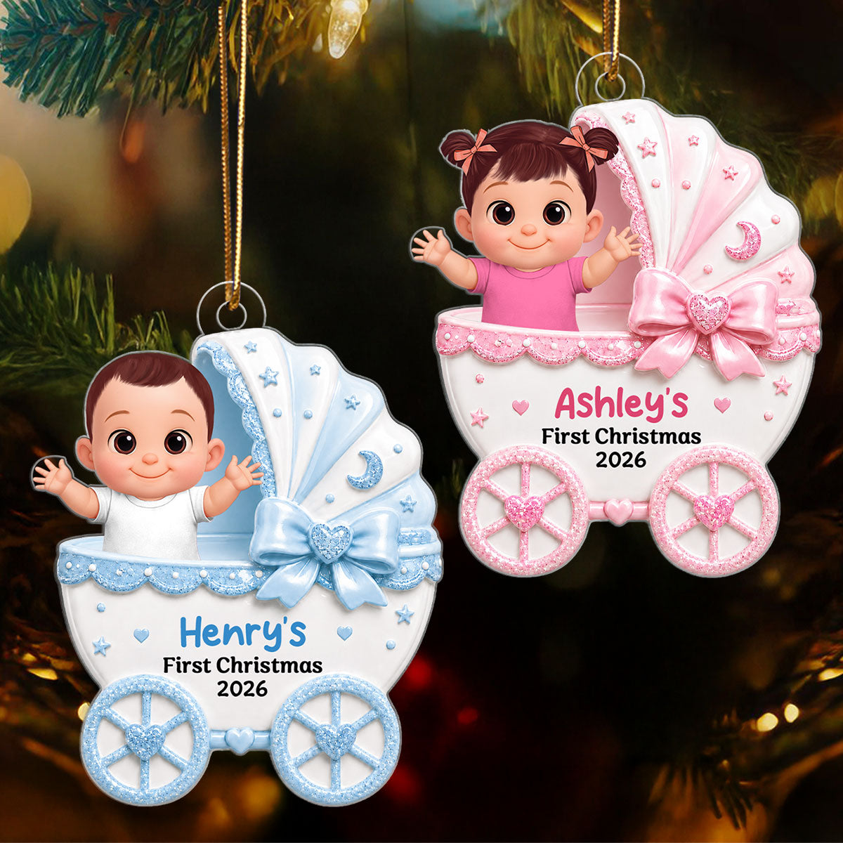 Little Princess Prince Baby Carriage - Personalized Acrylic Ornament - Unique Christmas Gift For New Parent, Newborn Keepsake