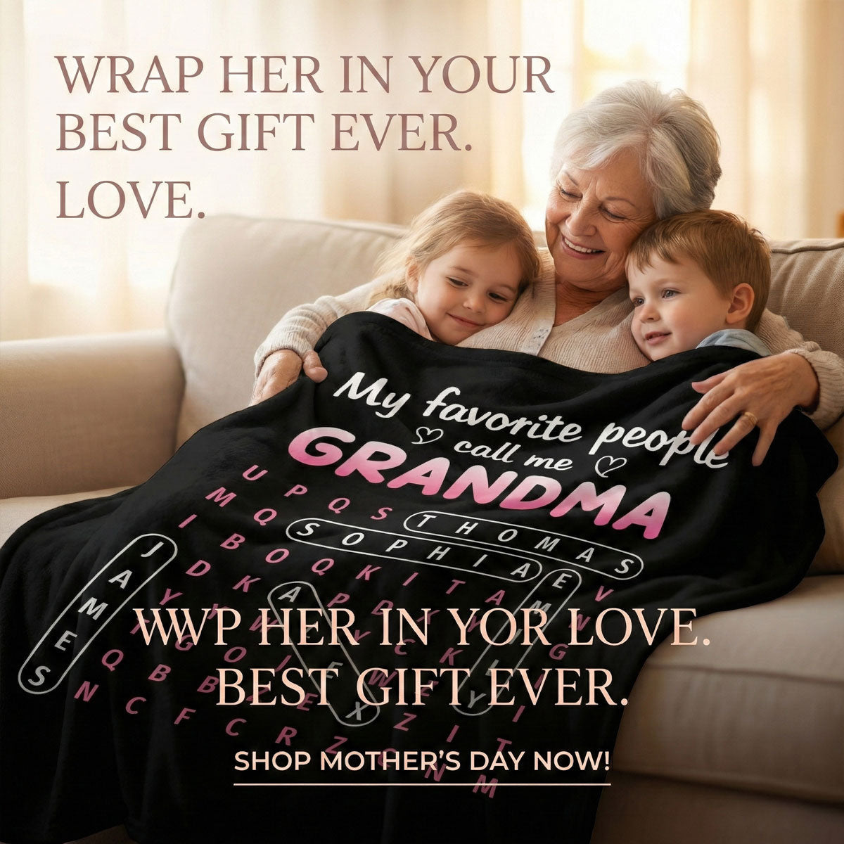 Favorite People Call Me Grandma Word Search Puzzle - Personalized Fleece Blanket - Mother's Day Gift For Grandma