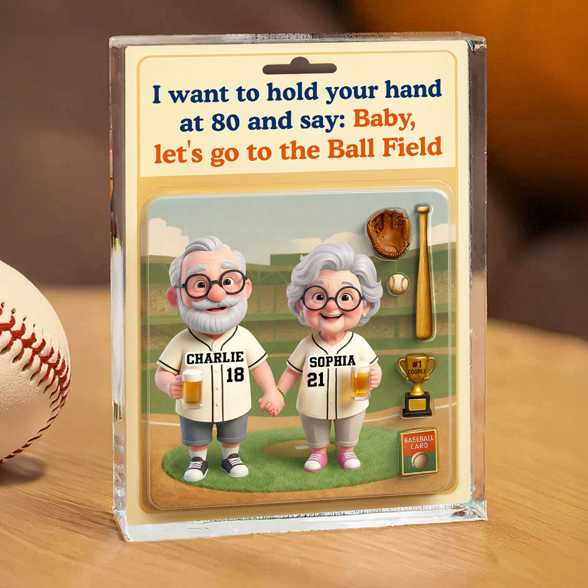 Let's Go to the Ball Field Baseball Couple Custom Figure - Personalized Acrylic Block Plaque - Heartfelt Gift for him, for her