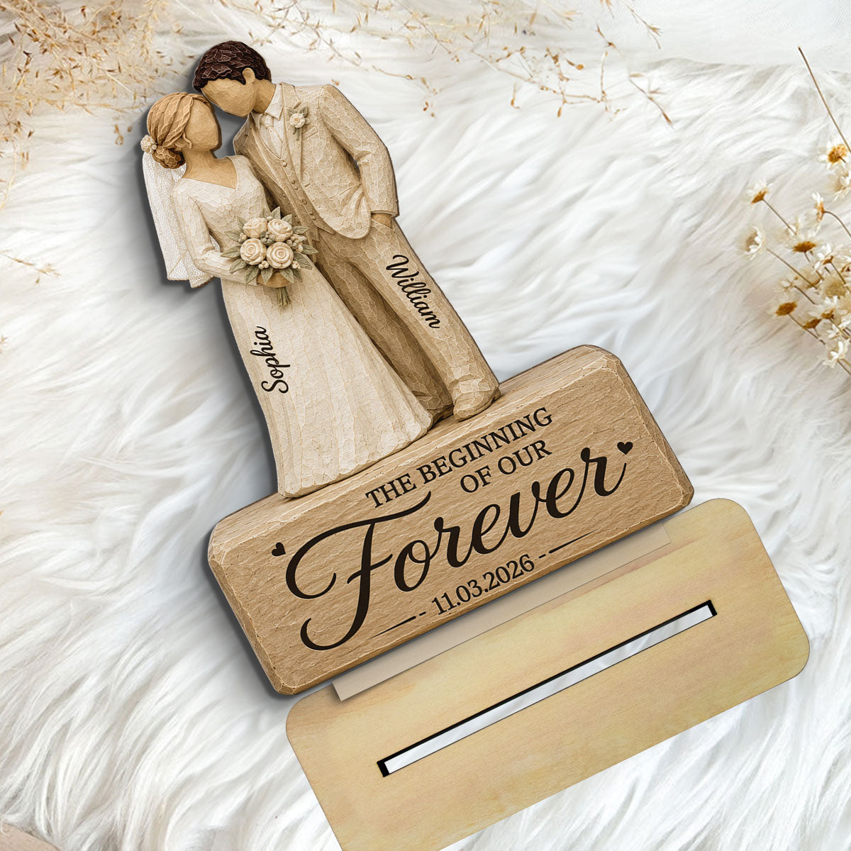 Wedding Couple 2D Flat - Personalized 2-Layered Wooden Plaque - Wedding Keepsake Gift For Couple