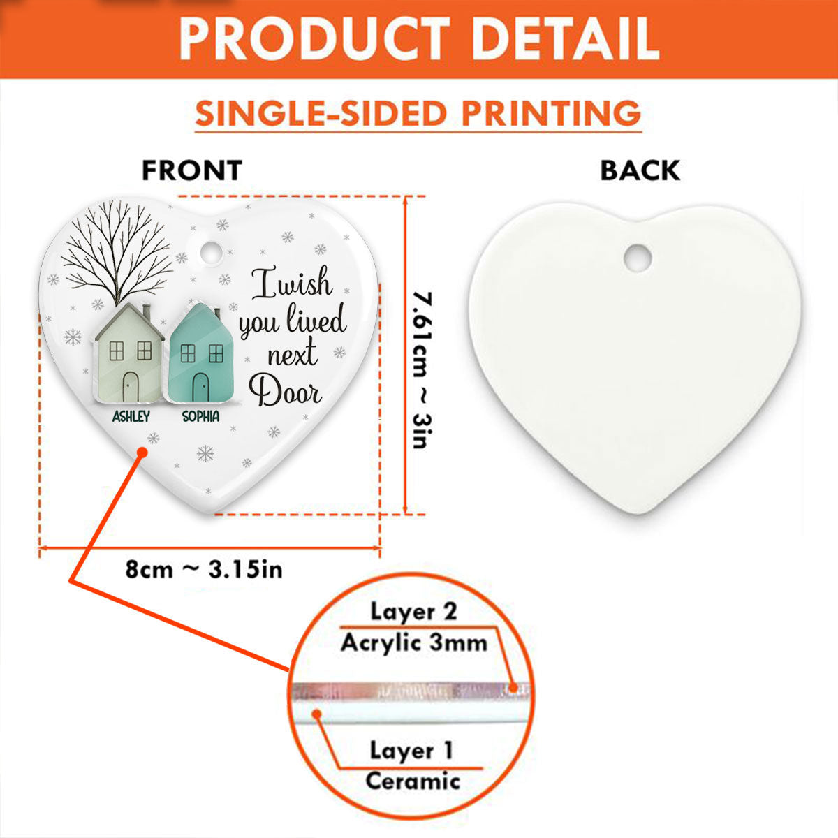 3D Sea Glass Effect Christmas Long Distance Besties I Wish You Lived Next Door - Personalized Ceramic Ornament With Acrylic Pieces