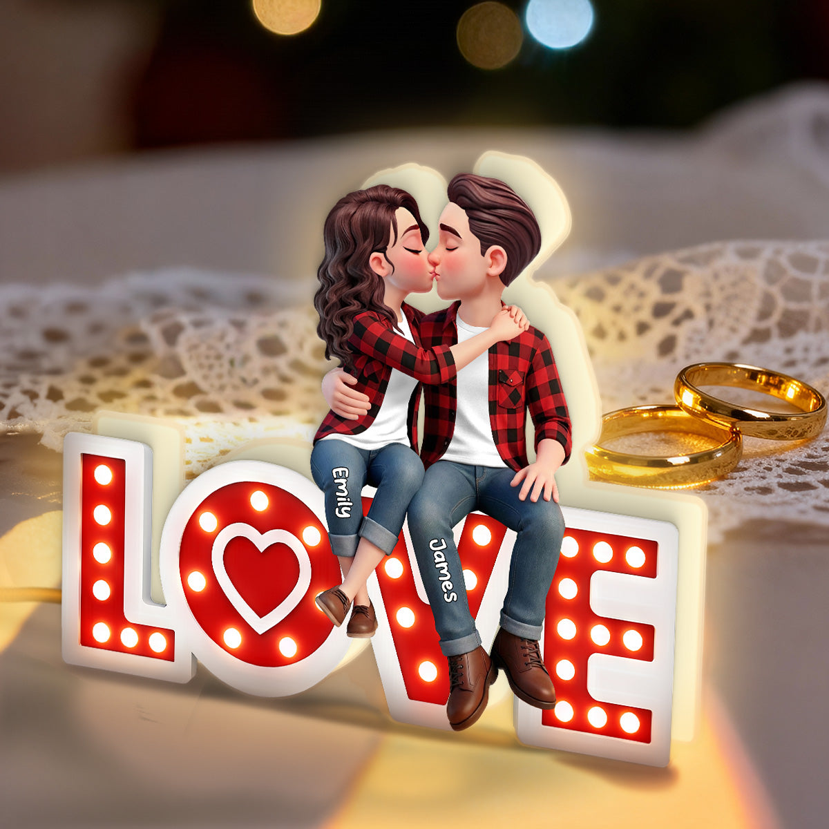 Eternal LOVE Couple Sitting Kissing - Personalized Light Box - Valentine's Day Gift For Couple, For Him, For Her