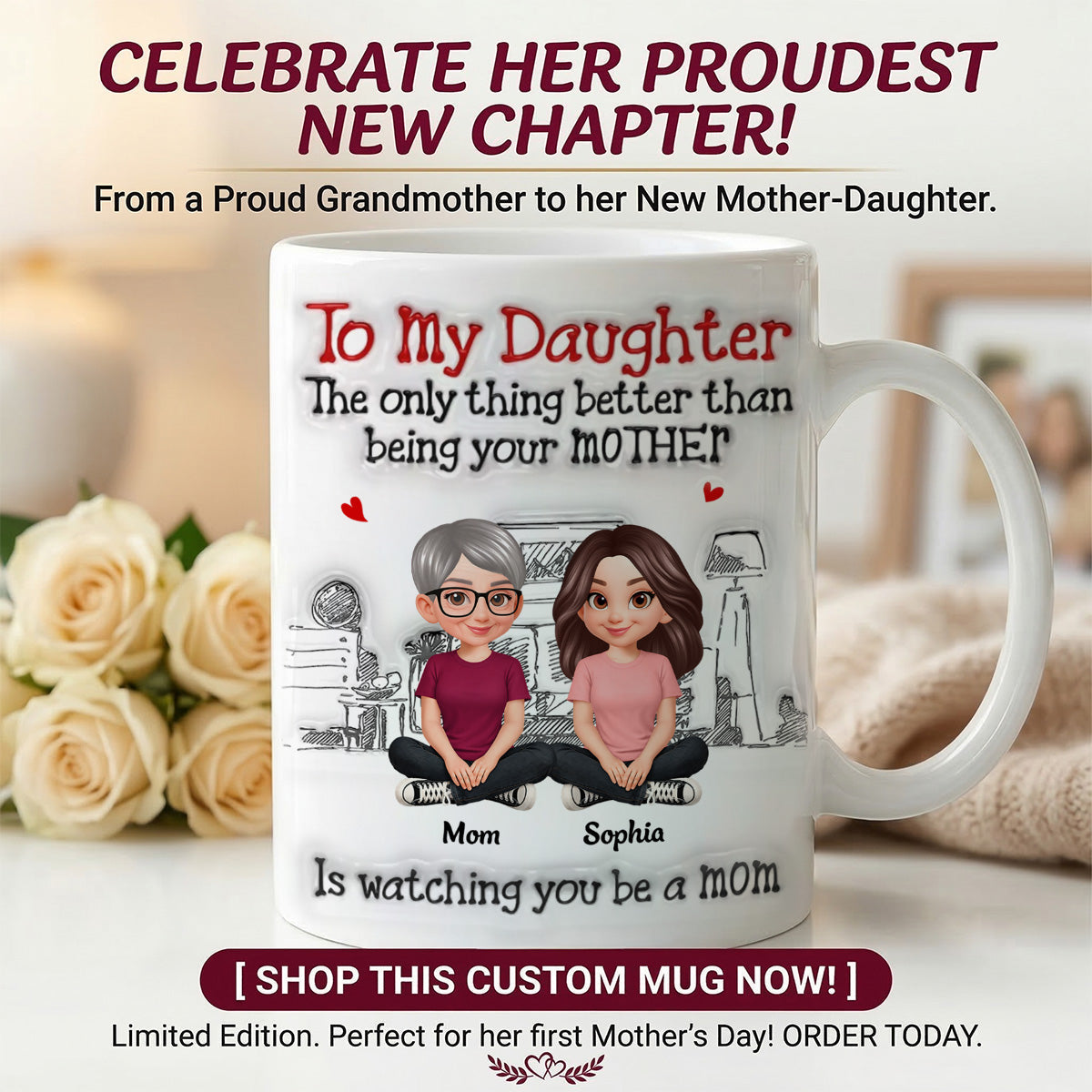 To My Daughter From Mom Dad 2D Flat - Personalized Mug - Heartfelt Mother's Day Gift For Daughter