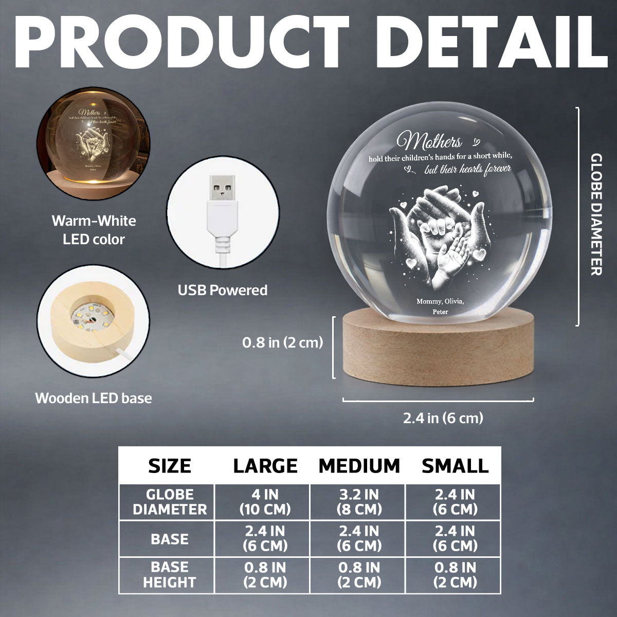 Our Family Loving Handprint - Personalized Crystal Ball LED Night Light - Sentimental Gift for Mom, Dad