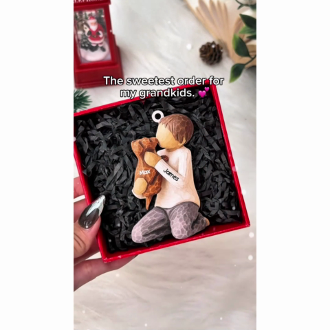 3D Effect Boy Girl Hugging Dog - Personalized Wooden Ornament - Christmas Gift For Dog Lovers